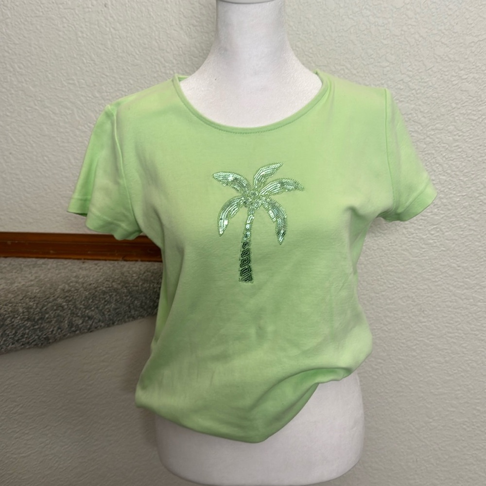 Lulu-B lime green crop top sequin palm tree size small